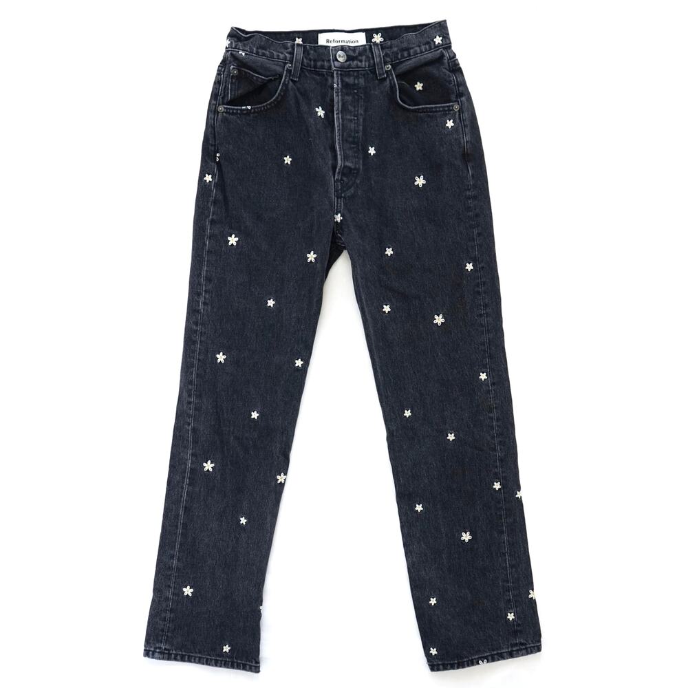 Reformation Cynthia High Relaxed Jeans Black Daisy Women's 27